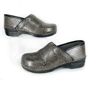 Dansko Pro XP Clogs Patterned Gray Leather Orthopedic Platform Shoes 10.5